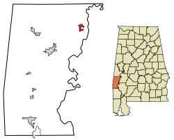 Location of Pennington in Choctaw County, Alabama.