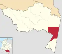 Location of the municipality and town of Tarapacá, Amazonas in the Amazonas Department of Colombia