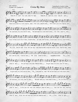Transcription of the song "Come By Here" from a 1926 recording by H. Wylie