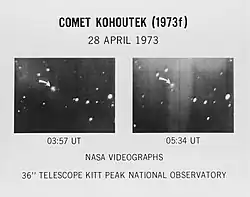 Two side-by-side videographs of Kohoutek, which appears as a faint blur