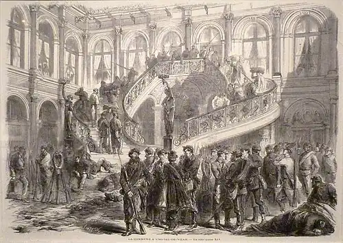 National Guards in the Louis XIV courtyard, engraving from L'Illustration, 1871
