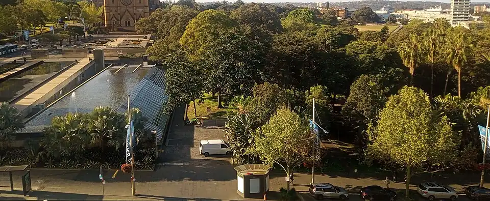 Roof of the Cook and Phillip Park Aquatic Centre bottom left
