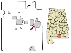 Location of Horn Hill in Covington County, Alabama.