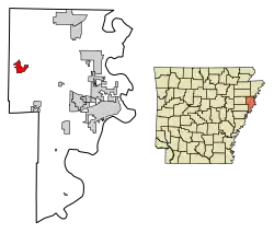 Location of Earle in Crittenden County, Arkansas.
