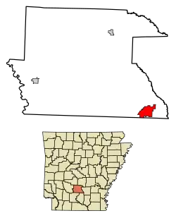 Location of Fordyce in Dallas County, Arkansas.