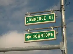 Sign on Highway 287 directs motorists into downtown Childress.