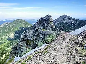 A photo from a trail on Agassiz Peak looking towards Doyle and Fremont peaks in summer