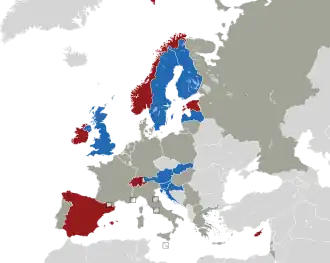 A coloured map of the countries of Europe