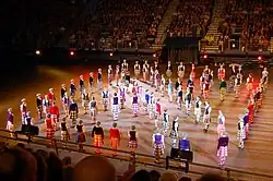 The 2006 Edinburgh Military Tattoo highland dancers forming a Saltire