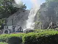 Steam boat and waterfall