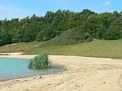 Yellow sand detail of Broken Circle, Spiral Hill in background, 2009