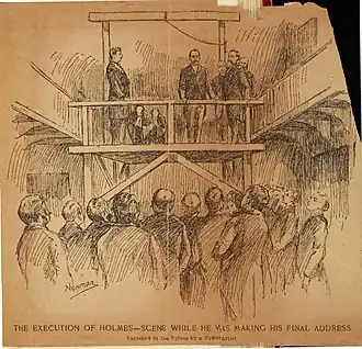 Sketch of a hanging scene with multiple figures