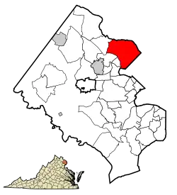 Location of McLean in Virginia (left) and in Fairfax County, Virginia (right)
