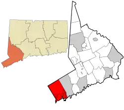 Greenwich's location within Fairfield County and Connecticut