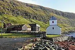 Kirkjubøargarður (left), Ruins of Magnus Cathedral (center), Saint Olav's Church (right)