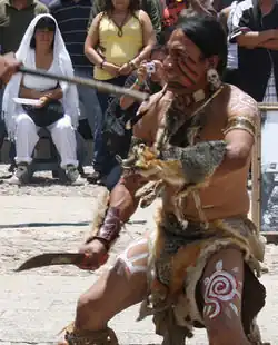 Toltec with gray fox fur embellishment, ritual dance, 2012
