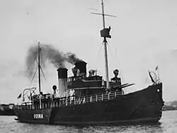 A view of the open twin-mount Pattern 1905 guns aboard the Finnish icebreaker Voima.