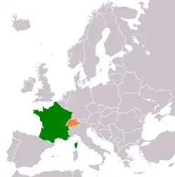 Map indicating locations of France and Switzerland