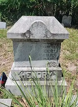 Francis Hendry's grave (2024) in Frierson-Hendry Cemetery, the oldest known private cemetery in Fort Myers, Florida
