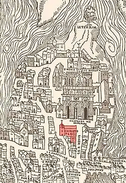 The cathedral represented on a map of Paris in 1553