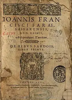 De rebus Sardois liber primus, Cagliari, 1580.