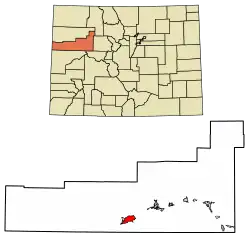 Location of the Battlement Mesa CDP in Garfield County, Colorado.