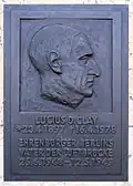 Bronze tablet commemorating General Lucius Clay as 'father of the Berlin Airlift'