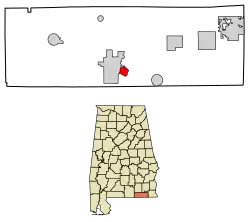 Location of Eunola in Geneva County, Alabama.