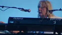 Geoff Downes plays behind a Roland keyboard
