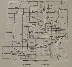 Map of ghost towns in North central Oklahoma