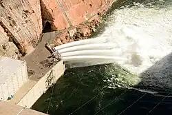 View from above of a high water release into the Colorado River.