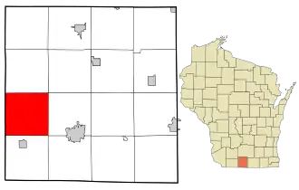 Location in Green County and the state of Wisconsin.