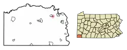 Location of Jefferson in Greene County, Pennsylvania.