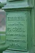 Detail of the metal structure showing Gridl's name.