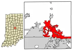 Location of Noblesville in Hamilton County, Indiana.