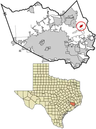 Location in Harris County and the state of Texas