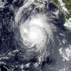 A photograph of a hurricane off the Pacific coast of Mexico