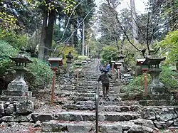 Omotesandō, very steep stone stairways approaching to the shrine.