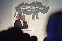 Image 19Mokgweetsi Masisi speaking at a conference on the illegal wildlife trade in London in 2018 (from History of Botswana)