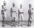 Indian Other Ranks. L to R: Junior Punjabi Mussalman Lance naik, Rajput, Senior Jat Havildar, Jat. The Punjabi Mussalman Lance naik and Jat is in Field Service Order, lower Junior the Rajput is in Drill Order, and Senior the Jat Havildar is in short-sleeve Drill Order.[26]