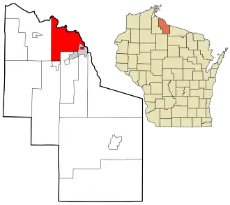 Location in Iron County and the state of Wisconsin.