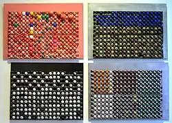Untitled (2004-2005), mixed media, ping pong balls, paper, 4 pcs 69 x 100 cm