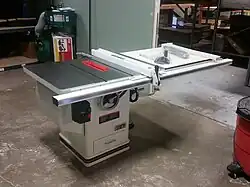 A standard rip fence on a table saw.
