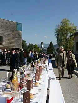 The longest cheese-table in the world (in the Guinness book of the records about 500 m) was covered on May 31, 2008, as celebration for the 10th anniversary of the KäseStrasse Bregenzerwald in Andelsbuch for about 2000 guests.[12]