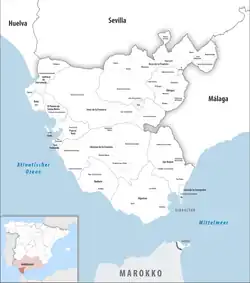 Map of the province of Cádiz with its municipalities