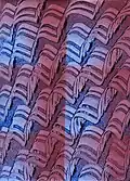 Red and blue paste paper with impressed designs, 20th century