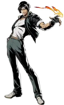 An illustration of a young man wearing a Japanese school uniform, a bandana, and gloves creating flames.