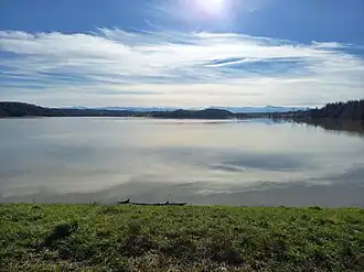 Lac de l'Astarac during the February 2021 floods in the Gers region caused by storm Justine.