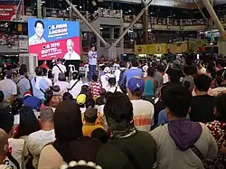Panfilo Lacson and Tito Sotto at a town hall meeting in Pasig