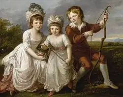 Lady Georgiana Spencer, Henrietta Spencer and George Viscount Althorp (c. 1766), oil on canvas, 113.6 x 144.8 cm., private collection